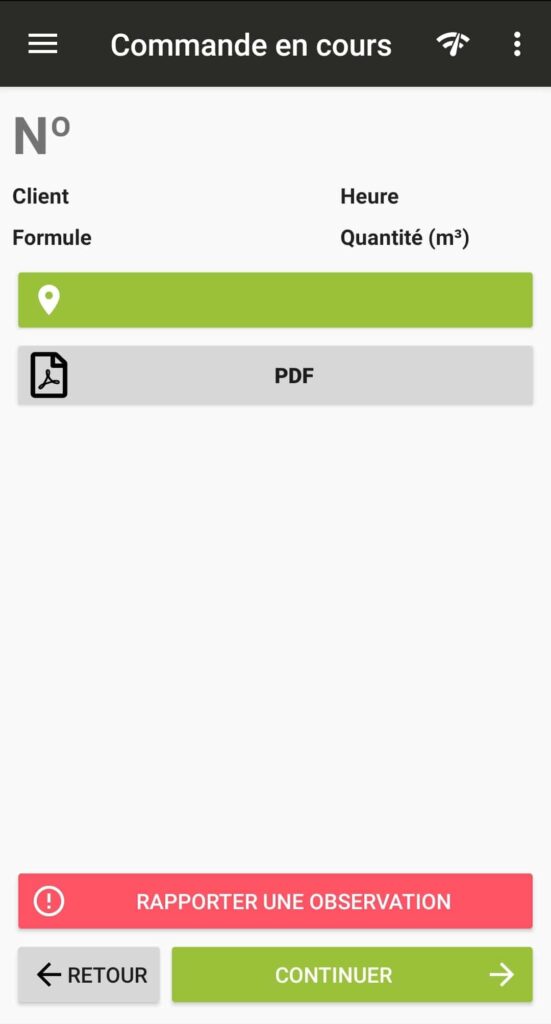 Application smartphone SMART Mobile, sur l'onglet commande en cours